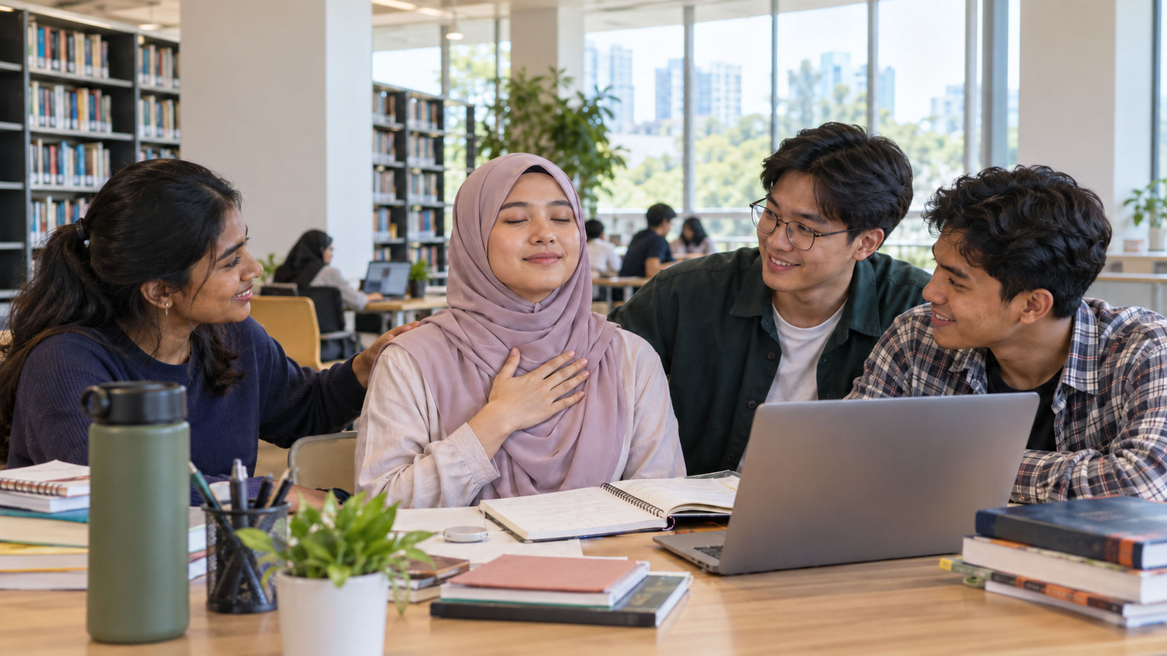 Image of Pelajar Mengurus Tekanan Akademik dan Membina Motivasi Pelajar universiti Malaysia merancang tugasan bersama sambil mengurus tekanan akademik dan mengekalkan motivasi